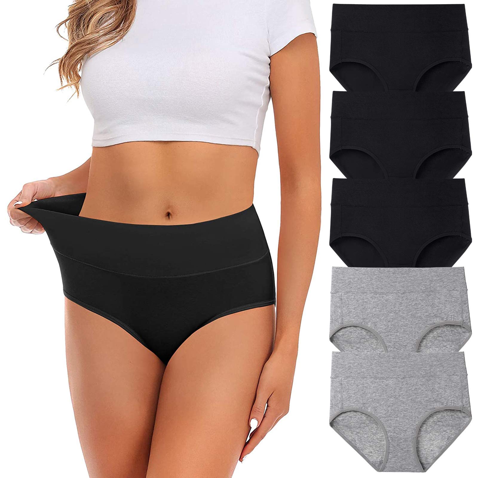 Womens Underwear,Cotton Mid Waist No Muffin Top Full Coverage Brief Ladies Panties Lingerie Undergarments for Women Multipack